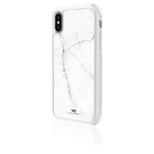 WHITE DIAMONDS APPLE iPHONE XS/X COVER IN TPU E VETRO CON STAMPA MARMO BIANCO ORO
